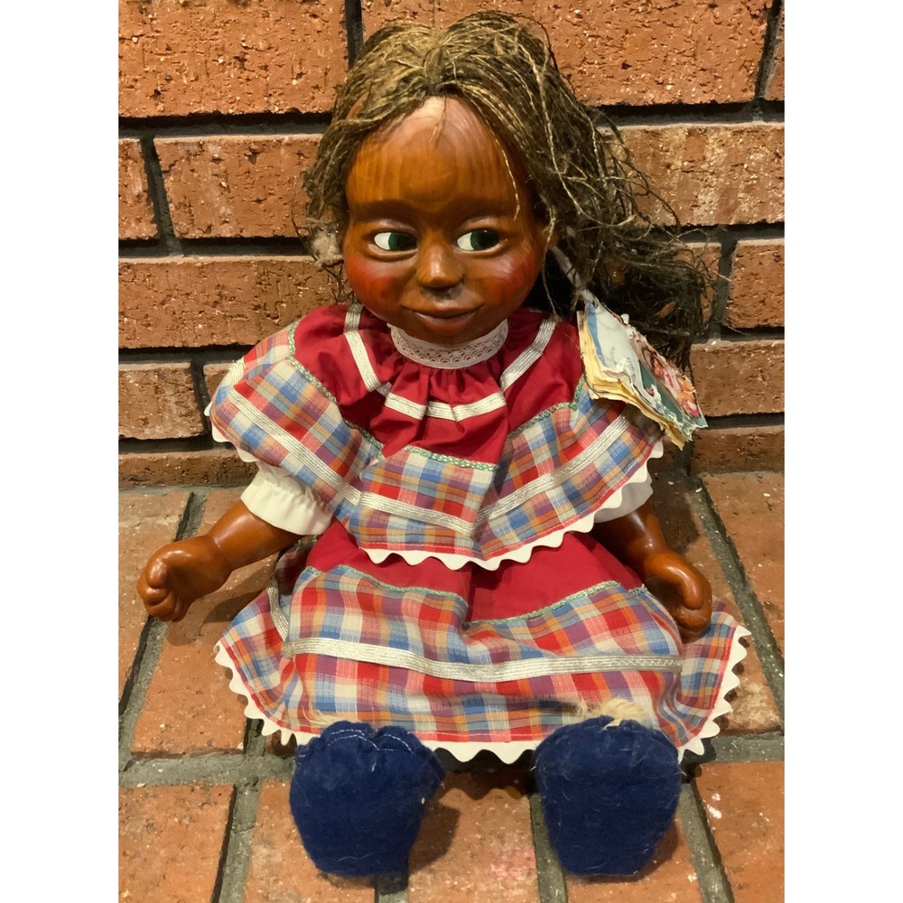 Naber Doll Factory Vintage Wooden Doll Maxine #1554 Naber Kids 18" Plaid Dress